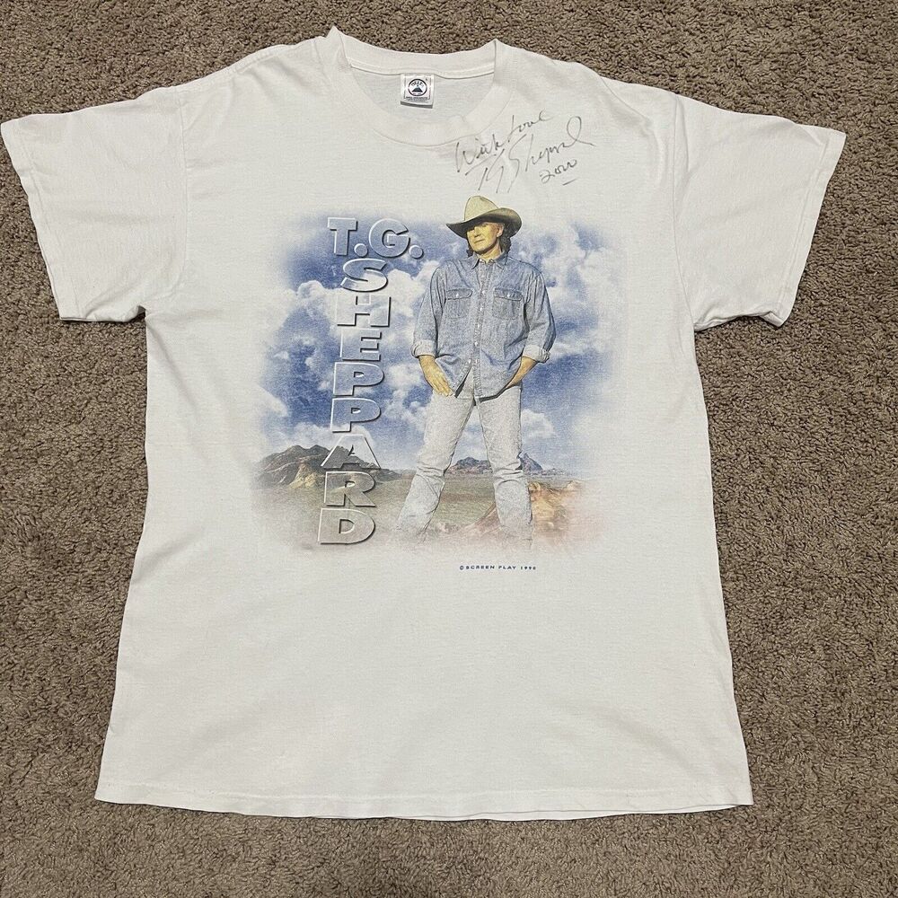 VTG TG Sheppard Shirt Mens Large White Signed Autographed Country Music 1996